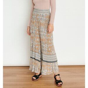 Bohemian Style Maxi Skirt L By Otis & Maclain Floral & Geometric Print Brown/Whi